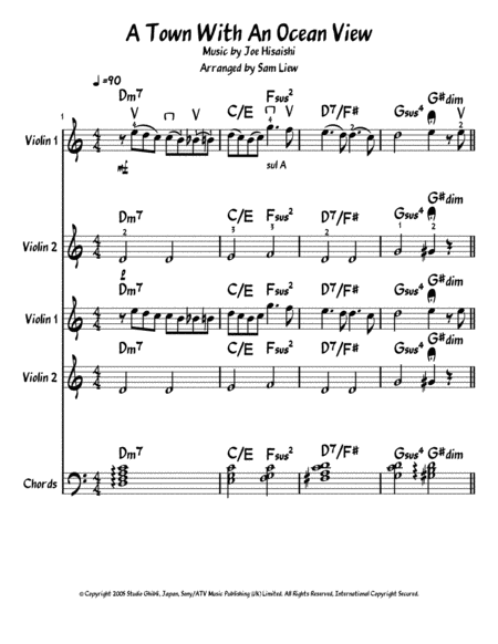 A Town With An Ocean View 2 Violins Chords Sheet Music