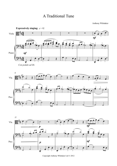 A Traditional Tune For Viola And Piano Sheet Music