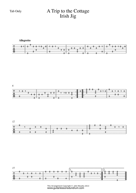 A Trip To The Cottage Jig For Guitar Tab Only Sheet Music