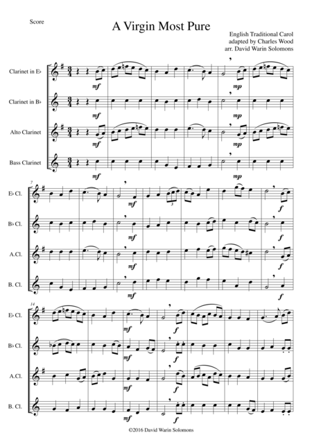 A Virgin Most Pure For Clarinet Quartet E Flat B Flat Alto And Bass Sheet Music