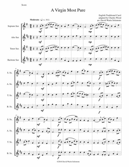 Free Sheet Music A Virgin Most Pure For Saxophone Quartet