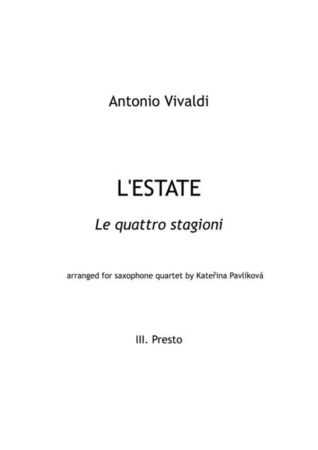 A Vivaldi Summer From The Four Seasons For Saxophone Quartet Iii Presto Sheet Music