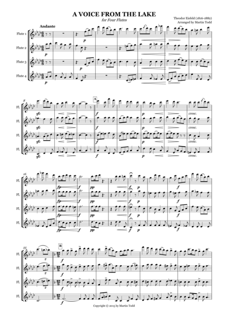 Free Sheet Music A Voice From The Lake For Four Flutes