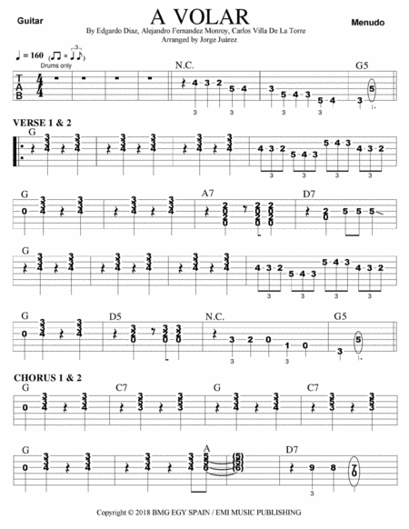 A Volar Guitar Tab Sheet Music