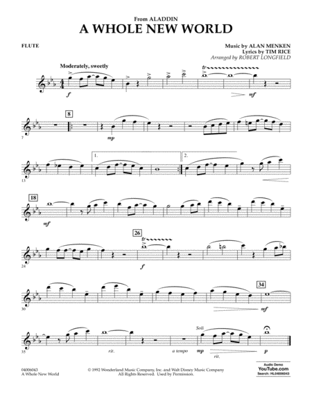 A Whole New World From Aladdin Arr Robert Longfield Flute Sheet Music