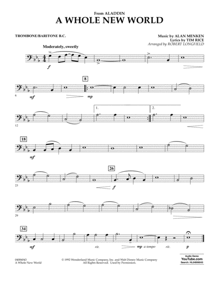 A Whole New World From Aladdin Arr Robert Longfield Trombone Baritone B C Sheet Music