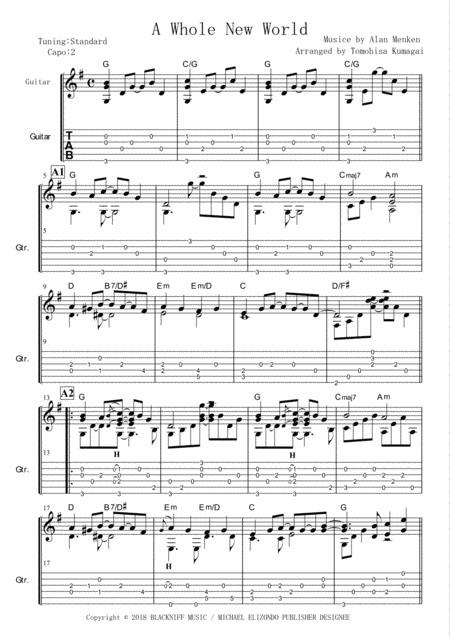 Free Sheet Music A Whole New World From Aladdin Fingerstyle Guitar