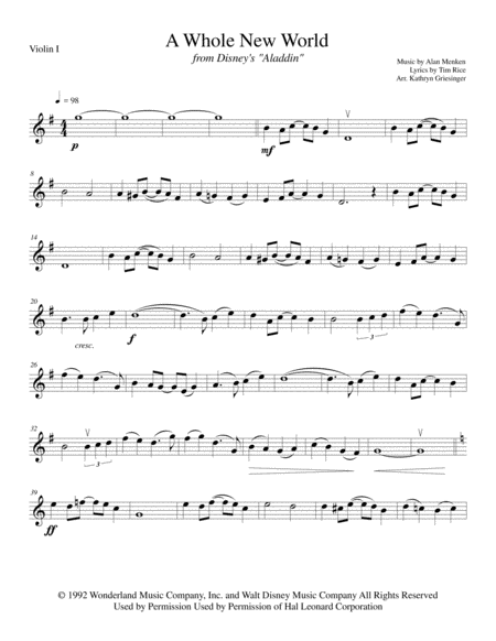 A Whole New World From Aladdin String Quartet Sheet Music