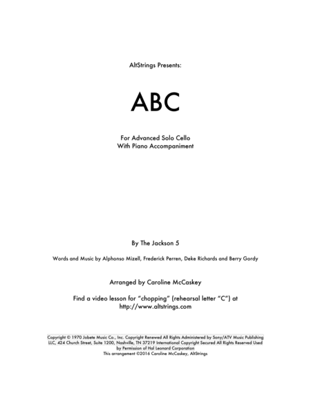 Abc Cello Solo Piano Accompaniment Sheet Music