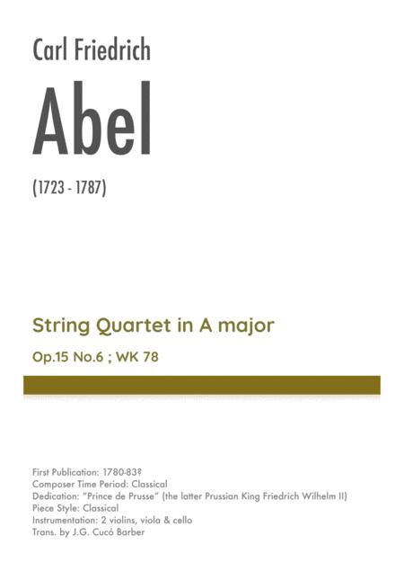 Abel String Quartet In A Major Op 15 No 6 Wk 78 Sheet Music