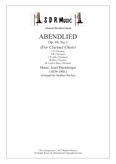 Abendlied Clarinet Choir Op 69 No 3 Sheet Music