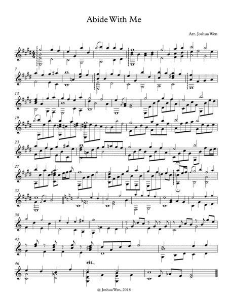 Free Sheet Music Abide With Me A Classical Guitar Solo Piece