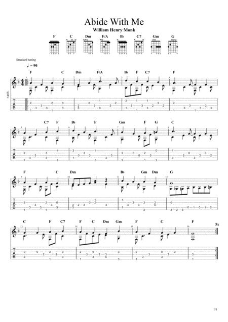 Abide With Me By William Henry Monk Solo Fingerstyle Guitar Tab Sheet Music