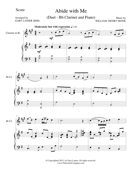 Free Sheet Music Abide With Me Duet Bb Clarinet And Piano Score And Parts