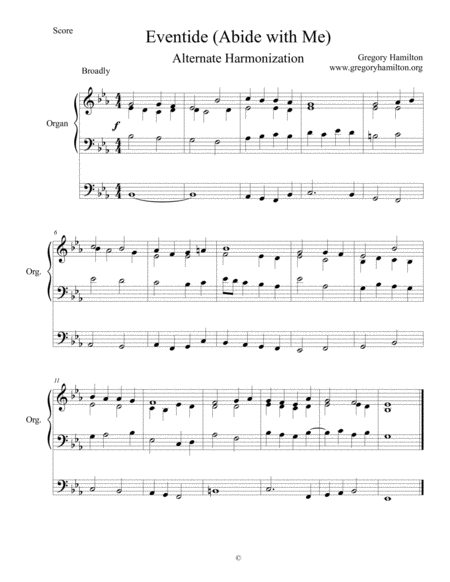 Abide With Me Eventide Alternate Harmonization For Organ Sheet Music