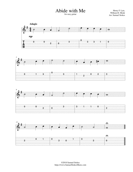 Abide With Me For Easy Guitar With Tab Sheet Music