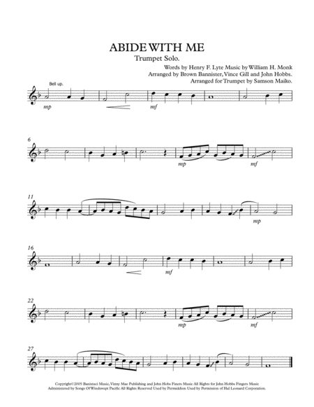 Free Sheet Music Abide With Me For Trumpet Solo In B Flat