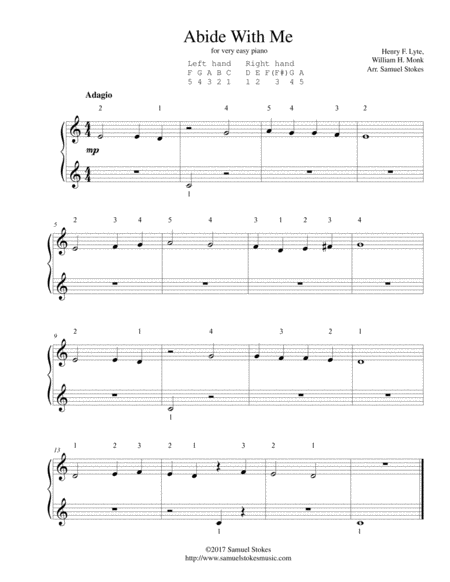 Abide With Me For Very Easy Piano Sheet Music