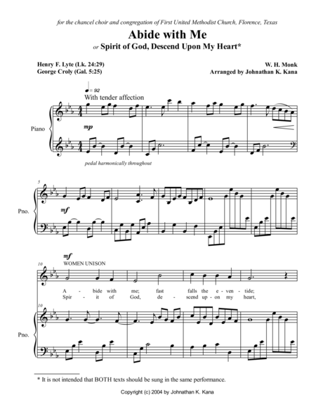 Free Sheet Music Abide With Me Or Spirit Of God Descend Upon My Heart