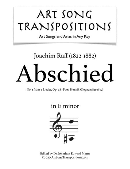 Abschied Op 48 No 1 Transposed To E Minor Sheet Music