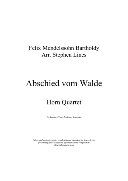 Abshied Vom Walde For Horn Quartet Sheet Music