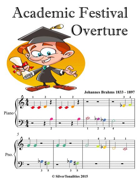 Academic Festival Overture Beginner Piano Sheet Music With Colored Notes Sheet Music