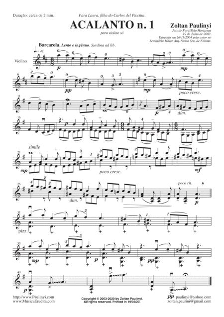 Acalanto N 1 For Solo Violin Sheet Music