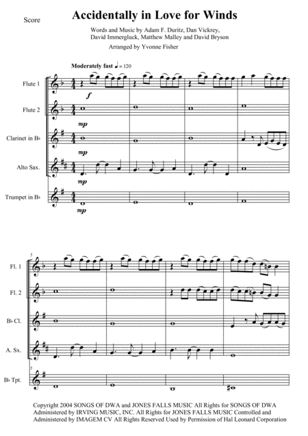 Free Sheet Music Accidentally In Love For Winds