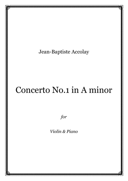 Accolay Violin Concerto No 1 A Minor Violin And Piano Score And Parts Sheet Music