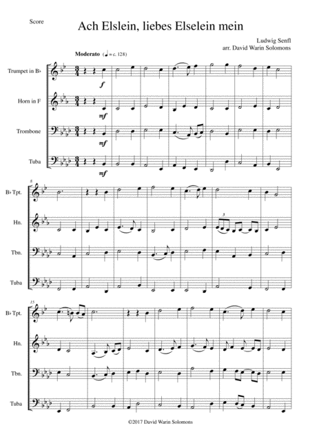 Ach Elslein Liebes Elselein Mein For Brass Quartet Sheet Music