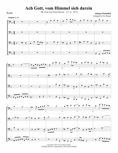 Ach Gott Vom Himmel Dieh Darein For Trombone Or Low Brass Quartet Sheet Music