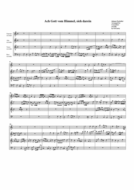 Free Sheet Music Ach Gott Vom Himmel Sieh Darein No 2 Arrangement For 4 Recorders