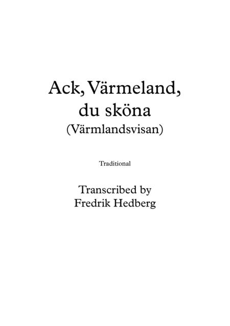 Free Sheet Music Ack Vrmeland Du Skna Vrmlandsvisan Violin Duo