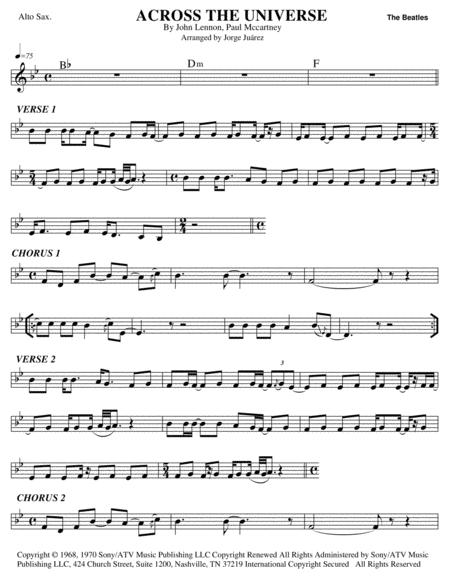 Free Sheet Music Across The Universe Alto Sax D Flat