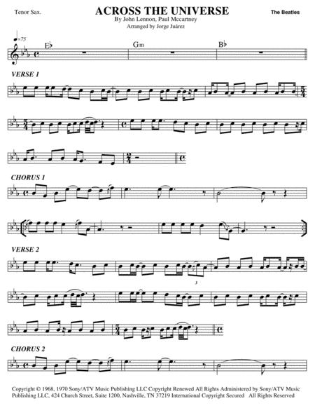 Free Sheet Music Across The Universe Tenor Sax D Flat