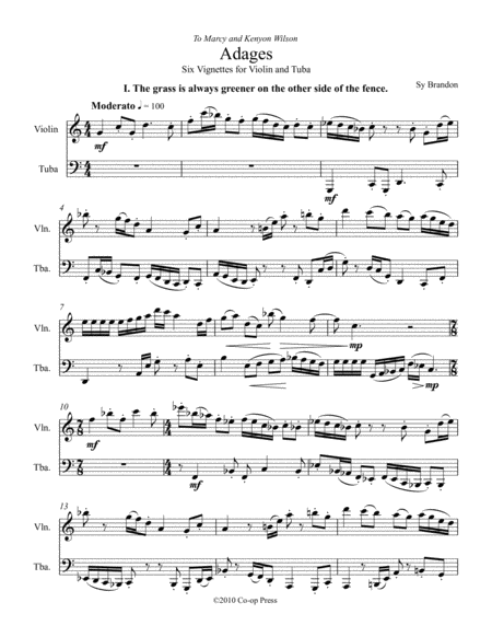 Free Sheet Music Adages For Violin And Tuba