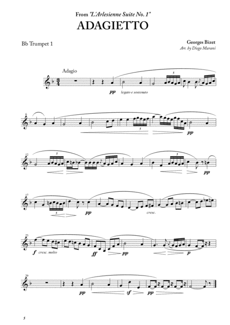 Adagietto From L Arlesienne Suite No 1 For Brass Quintet Sheet Music