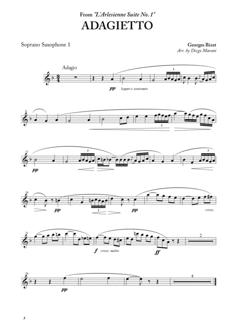 Adagietto From L Arlesienne Suite No 1 For Saxophone Ensemble Sheet Music