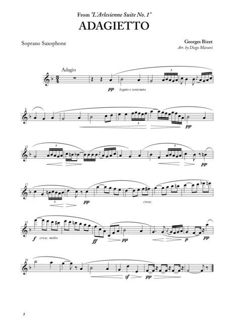 Free Sheet Music Adagietto From L Arlesienne Suite No 1 For Saxophone Quartet