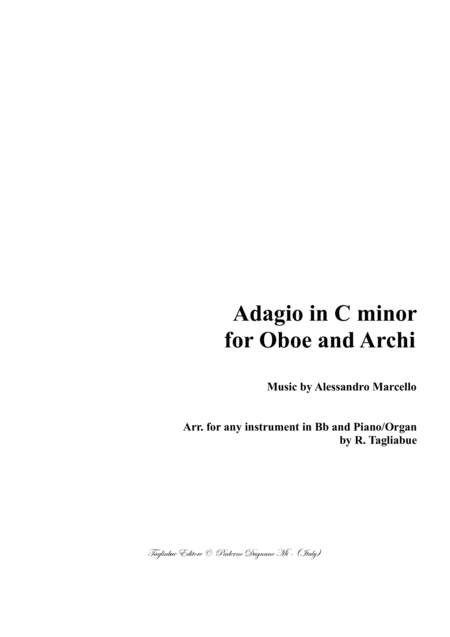 Free Sheet Music Adagio A Marcello Arr For Any Instrument In Bb And Piano Organ