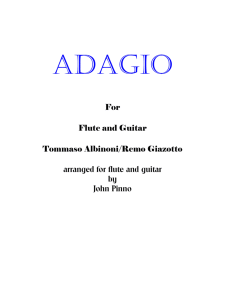 Adagio Albinoni Giazotto Arr Pinno For Flute Or Alto Recorder And Classical Guitar Sheet Music