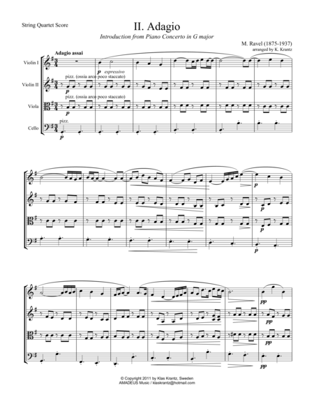 Adagio Assai For String Quartet Abridged Sheet Music