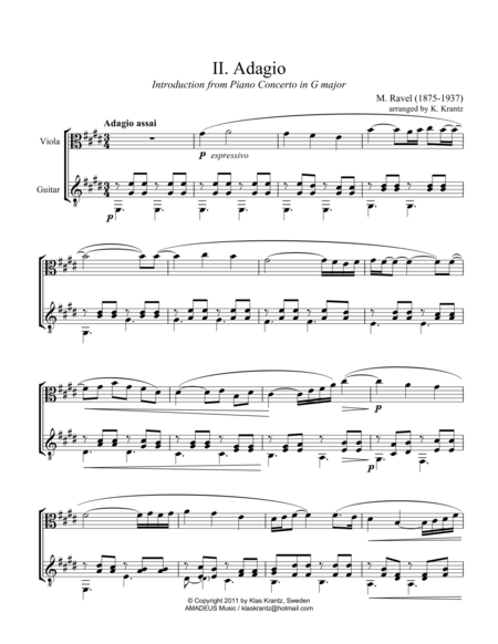 Adagio Assai For Viola And Guitar Sheet Music