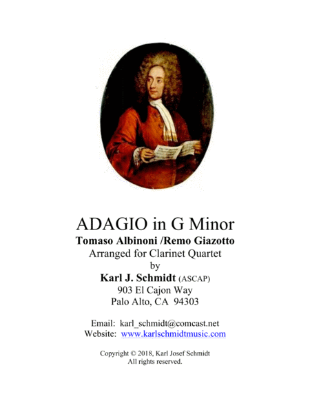 Adagio By Albinoni For Clarinet Quartet Sheet Music