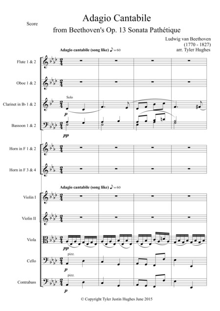 Adagio Cantabile For Orchestra From Beethoven Sonata Pathtique Sheet Music