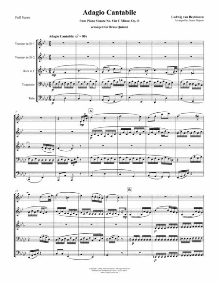 Free Sheet Music Adagio Cantabile From Sonata No 8 In C Minor For Brass Quintet