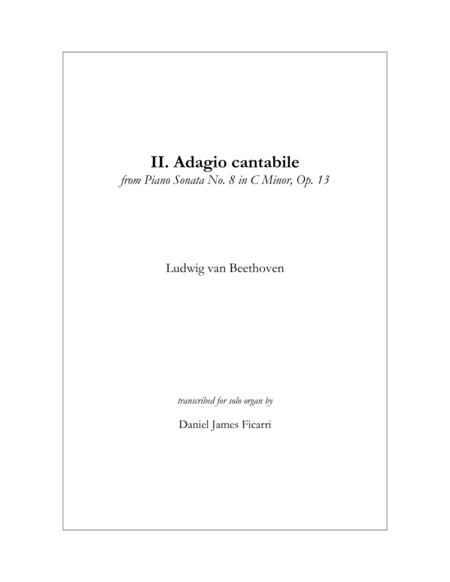 Adagio Cantabile From Sonata Pathtique Solo Organ Sheet Music