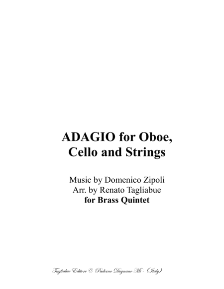 Free Sheet Music Adagio For Oboe Cello And Strings Arr For Brass Quintet