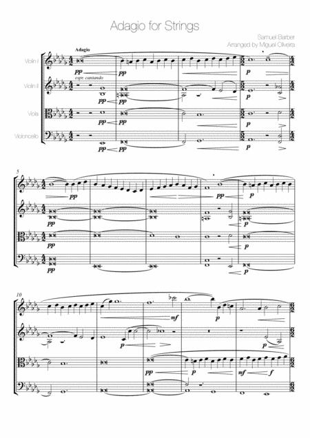 Adagio For Strings Op 11 For String Quartet Sheet Music