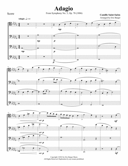 Free Sheet Music Adagio For Trombone Or Low Brass Quartet